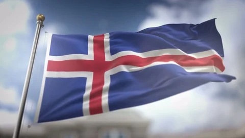 Iceland Flag Waving Slow Motion 3D Rendering Blue Sky Background - Seamless.. Stock Footage 75320351