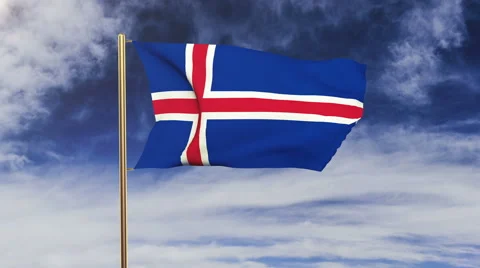 Iceland flag waving in the wind. Looping sun rises style.  Animation loop. Green Stock Footage 47973283