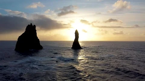 Iceland game of thrones black rock beach dark sand ocean view Stock Footage 309036166