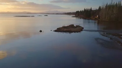 Iceland Lake Pusing Tilting Up Over Water Sunset Stock Footage 129456533