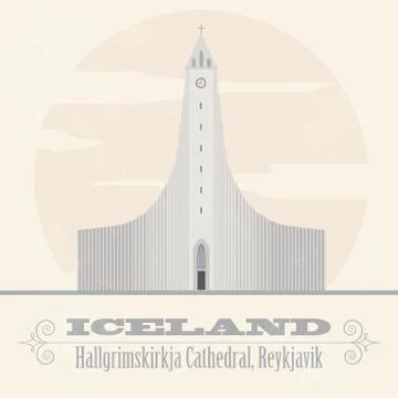 Iceland landmarks. Retro styled image Stock Illustration