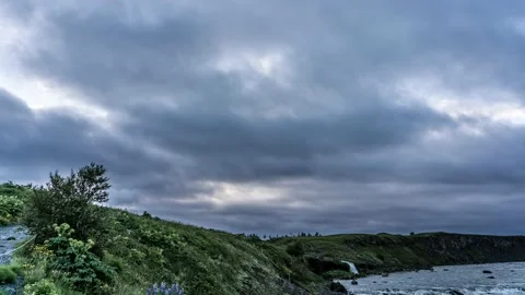 Iceland Long Exposure Timelapse Clouds River Stock-Footage 138307337