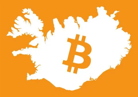 Iceland map with bitcoin crypto currency symbol illustration Stock Illustration