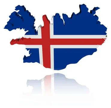 Iceland map flag 3d render with reflection illustration Stock Illustration
