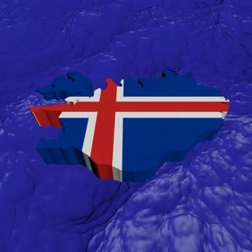 Iceland map flag in abstract ocean illustration Ilustração Stock