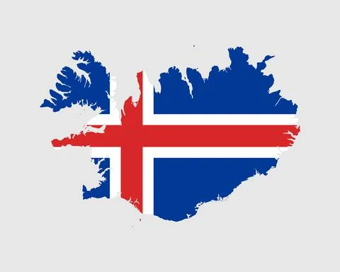 Iceland Map Flag. Map of Iceland with the Icelandic country banner Illustrazione stock