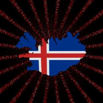 Iceland map flag on red hex code burst illustration Stock Illustration