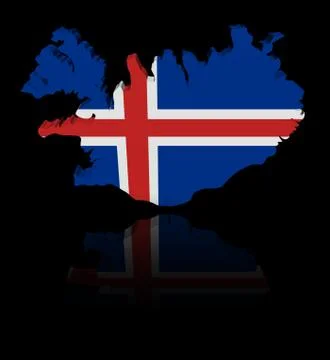 Iceland map flag with reflection illustration Stock Illustration