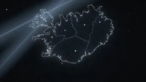 Iceland map with glowing borders and city network seamless loop 動画素材 343379822