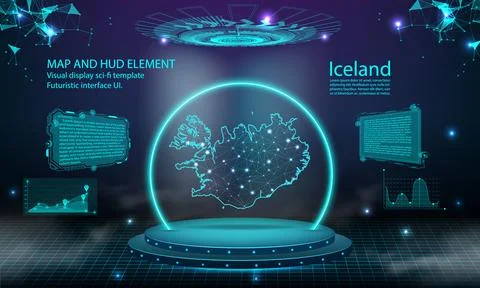 Iceland map light connecting effect background. abstract digital technology.. Stock Illustration