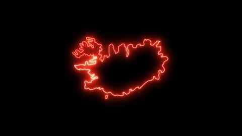 Iceland map neon red glowing outline on black back. Vidéo 333081196
