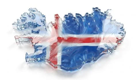 Iceland map outline glass effect with flag colors isolated on white backgroun Stock Illustration