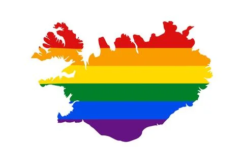 Iceland Map with Rainbow Pride Flag Colors Stock Illustration