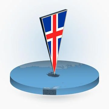 Iceland map in round isometric style with triangular 3D flag of Iceland Stock Illustration