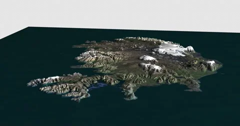 Iceland map from west to east with 3d relief 4K satellite ground low height Stock Footage 213664299