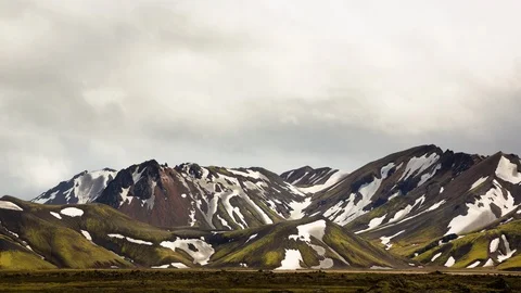 Iceland - Mountain Snow Patterns with Shadows and Clouds - 4K Timelapse Stock-Footage 115910826