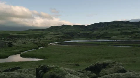 Iceland, Mountains Clouds Landscape - Sunset. Stock Footage 47883257