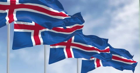Iceland national flags waving Stock Footage 335376520