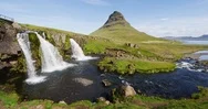 Iceland Nature Waterfall Kirkjufellsfoss And Kirkjufell Mountain On Iceland Stock Footage