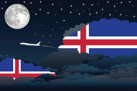 Iceland Night Clouds Airplane Vector Illustration Stock Illustration
