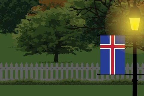 Iceland Night Trees Lamp Vector Illustration Stock Illustration