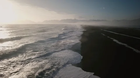 Iceland Ocean Aerial View Of Beautiful Sunset With Large Waves 2 Stock Footage 87253853