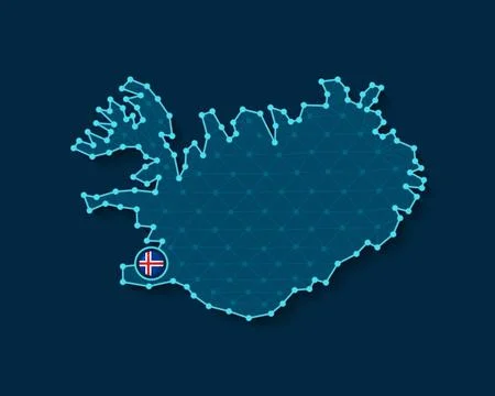 Iceland simplified vector map in a digital blue design Illustrazione stock