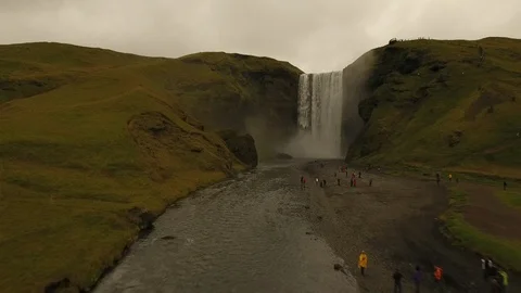 Iceland Skogafoss Waterfall on Foggy Day Stock Footage