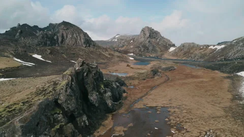 Iceland snow-capped mountain landscape - scenic stunning epic drone view Stock Footage 233185022
