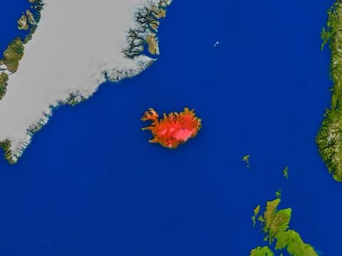 Iceland from space in red Stock Illustration