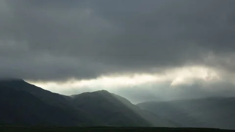 Iceland - Sun Rays Through Clouds Over Mountains - 4K Timelapse Stock Footage 144886362