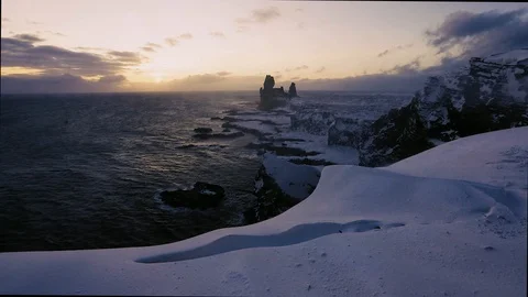 Iceland Sunset over Promontory Stock Footage 104713371