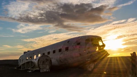 Iceland Timelapse Plane Sunset Stock Footage 153288304