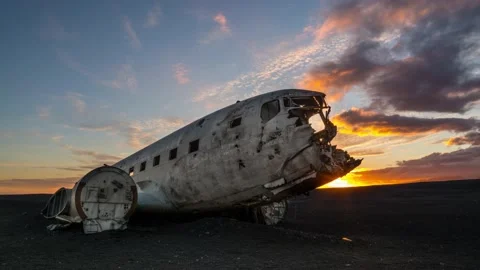 Iceland Timelapse Sunset Plane Stock Footage 153288117