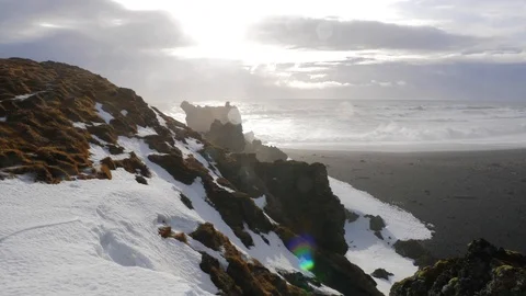 Iceland View Of Black Sand Beach And Rough Ocean Waves At Djupalonssandur 3 Stock Footage 87488143