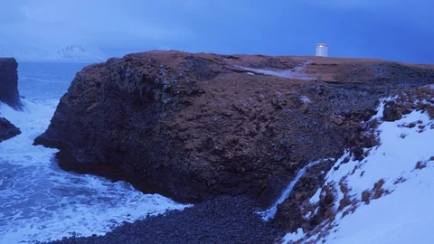 Iceland View Of Large Cliffs And The Ocean In Arnarstapi In Winter 1 Video stock 87489054