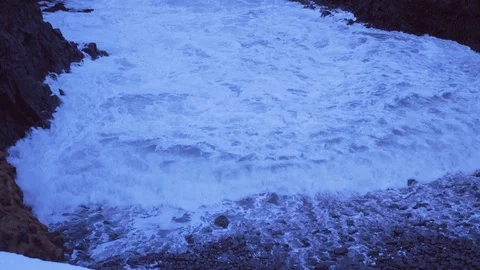 Iceland View Of Large Cliffs And The Ocean In Arnarstapi In Winter 3 Stock Footage 87489105