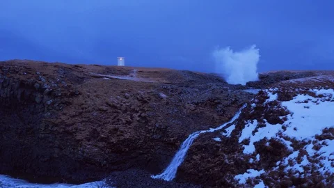 Iceland View Of Large Cliffs And The Ocean With Cave Blow Hole In Arnarstapi Vídeo Stock 87489154
