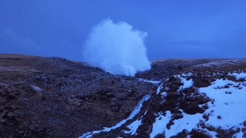 Iceland View Of Waterfall And Large Cave Blow Hole Erupting Ocean Water High Stock-Footage 87489341