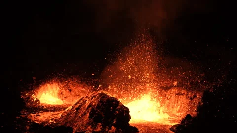 Iceland Volcano eruption close up, volcano crater  v4 Stock Footage 253505032