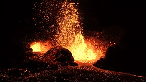 Iceland Volcano eruption close up, volcano crater v10 Stock Footage 253506551