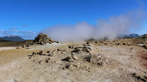 Iceland Volcano Mudpot Hot Spring Landmark Namafjall Hverir, Myvatn Stock Footage 95276400