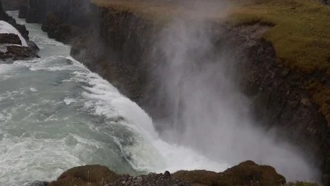 Iceland waterfall on the background of mountains. Video stock 96387902