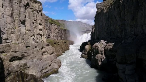 Iceland Waterfall Landscape Scenery Stock Footage
