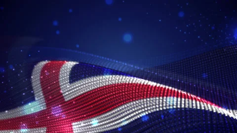 Iceland waving  flag on blue background with bright flares, motion loop Stock Footage 149476260
