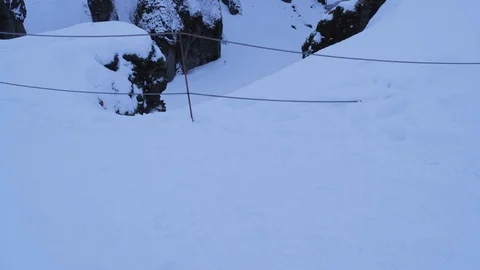 Iceland Winter View Of Large Snow Covered Valley With Rushing Water Below 3 Stock-Footage 87490035