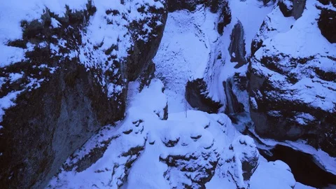 Iceland Winter View Of Large Snow Covered Valley With Waterfall In Background Stock-Footage 87490235