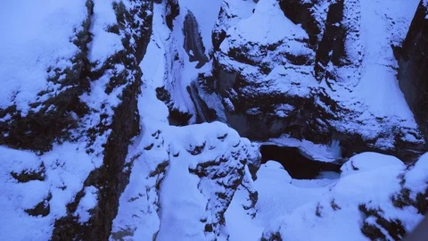 Iceland Winter View Of Large Snow Covered Valley With Waterfall In Background Stock Footage 87490285