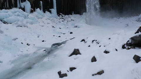 Iceland Winter View Of Lava Columns At Svartifoss Waterfalls 1 Video stock 87490312