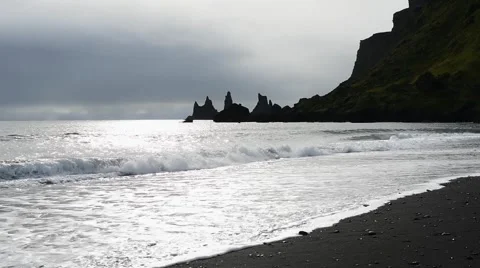 Icelandic Beach Waves in Slow Motion Stock Footage 56420396